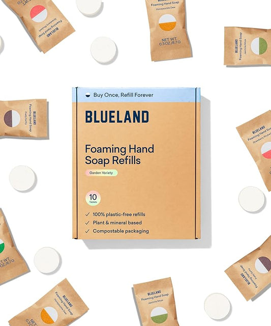 BLUELAND Foaming Hand Soap Refills - 10 Pack Tablets, Garden Variety Pack Scents, Eco Friendly Hand Soap and Cleaning Products - Makes 10 x 9 Fl oz bottles (90 Fl oz total)
