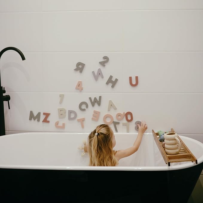 mushie Foam Letters & Numbers Bath Play Set (Original) | 26 Pieces for Ages 3 Years+ | Floating Foam for Kids and Toddlers