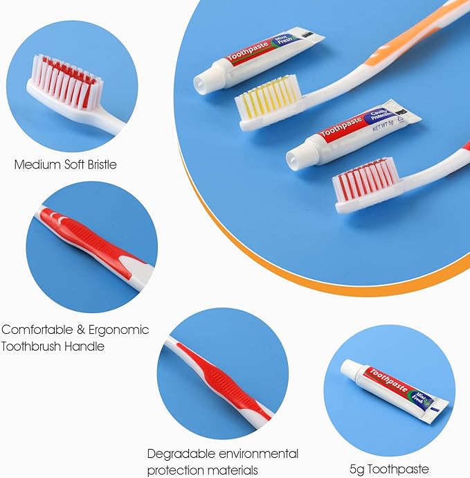 HOMVLE 48 Packs Disposable Toothbrushes with Toothpaste, Individually Wrapped Buld Toothbrush and Toothpaste Buld for Travel Size Toiletries, OCC, Airbnb, Dentist, Office/4 Colorful