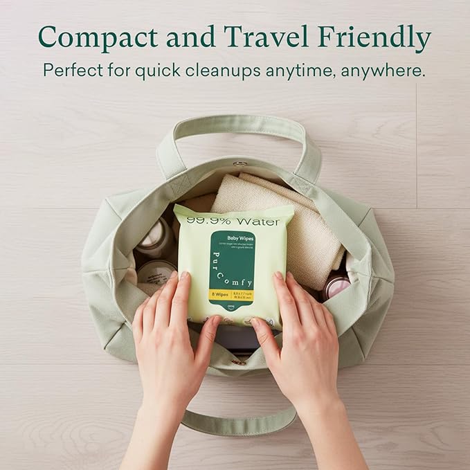 PurComfy Baby Wipes Unscented, 42 Travel Pack 99.9% Water Wipes with Plant Based, Hypoallergenic for Sensitive Newborn Skin, Total 336 Count Wet Wipes