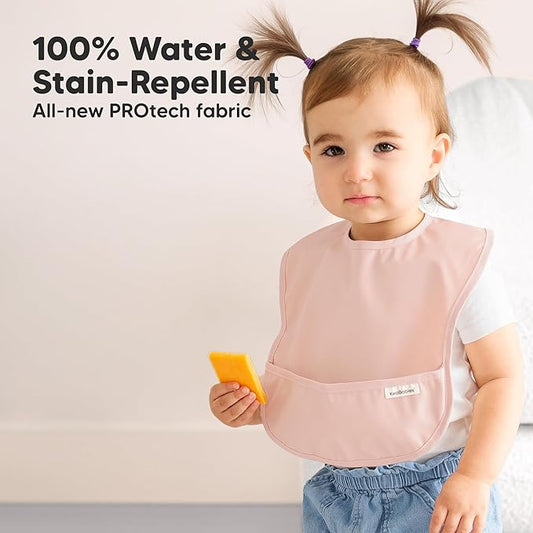 3-Pack Waterproof Baby Bibs for Eating - Lightweight Toddler Feeding Bibs with Large Food Catcher, Mess Proof, Food-Grade Baby Eating Essentials, Easy to Put On & Clean (Fawn)