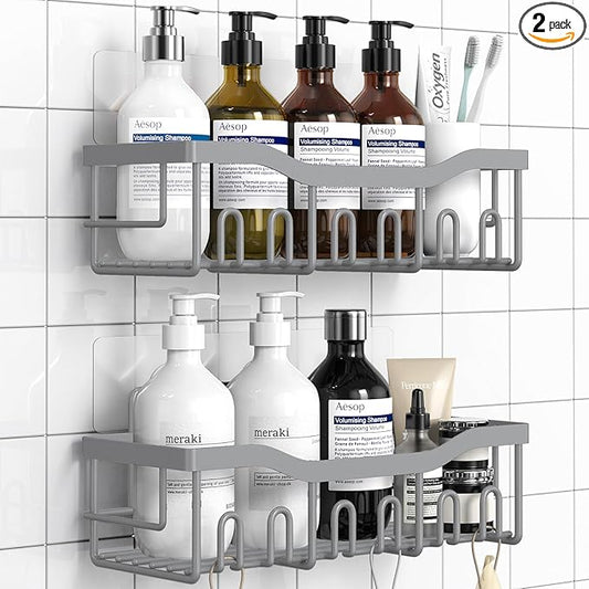 EUDELE Shower Caddy 2 Pack, Adhesive Shower Organizer for Home Decor & Kitchen Storage, No Drilling, Rustproof Stainless Steel Bathroom Shelf Organizer