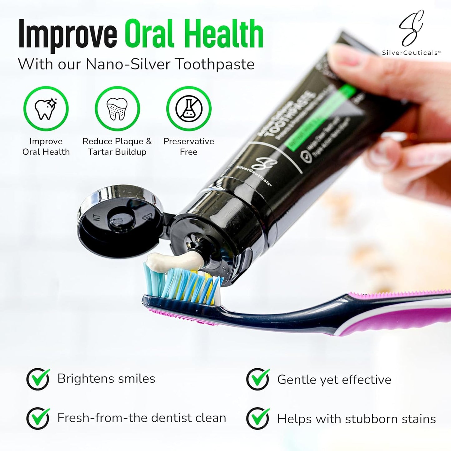 Colloidal Silver Toothpaste - Refresh Mint - Remineralize Tooth Enamel - SLS & Fluoride Free Cavity Protection - Gum Health - Bad Breathe - Gingivitis - Coral Calcium & Xylitol - 3.4oz - Pack of 2