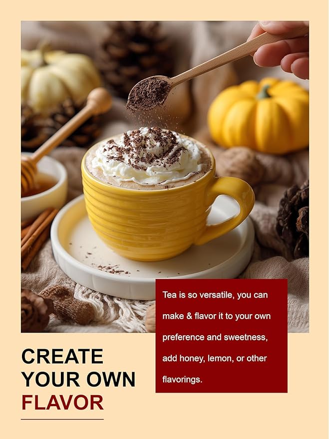 TeeLux Pumpkin Spice Black Tea Bags, Mellow Black Tea with Cinnamon, Cloves, Ginger & Creamy Pumpkin Flavor, Warm & Aromatic, 100 Count