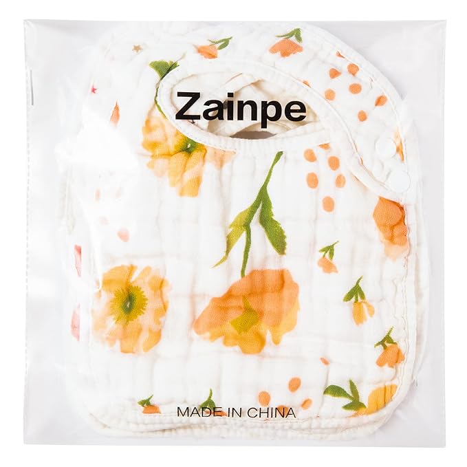 Zainpe 6Pcs Snap Muslin Cotton Bibs for Baby, Flamingo Star Flower Machine Washable Adjustable Burp Cloths with 6 Absorbent Soft Layers for Infant Newborn Toddler Drooling Feeding and Teething