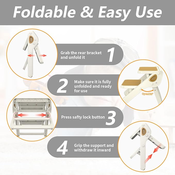 Toddler Step Stool, iNeibo 2-Step Foldable Step Stool for Kids, Widened & Thickened with Anti-Slip Design, Safer for Children Use for Kitchen, Bathroom, Toilet Training - Brown