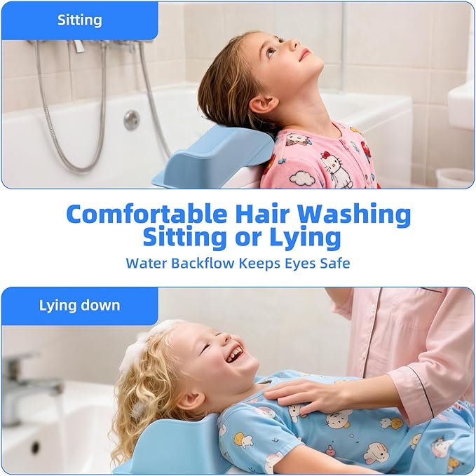 Portable Hair Washing Station for Kids – Soft Silicone Shampoo Basin with Neck Support & Rinse Cup | Fits Sink & Bathtub | Splash-Free Shampoo Buddy Set for Toddlers & Children