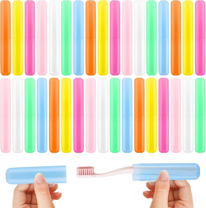 35 Pcs Travel Toothbrush Case, 7 Colors Plastic Portable Toothbrush Storage, Dust-Proof Toothbrushes Case Holder, Breathable Toothbrushes Container for Travel Camping Home School Business
