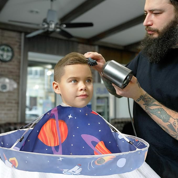 FEBSNOW Kids Hair Cutting Cape, Cartoon Prints Adjustable Haircut Cape Umbrella for Kids Adults Home Salon Barber Supplies