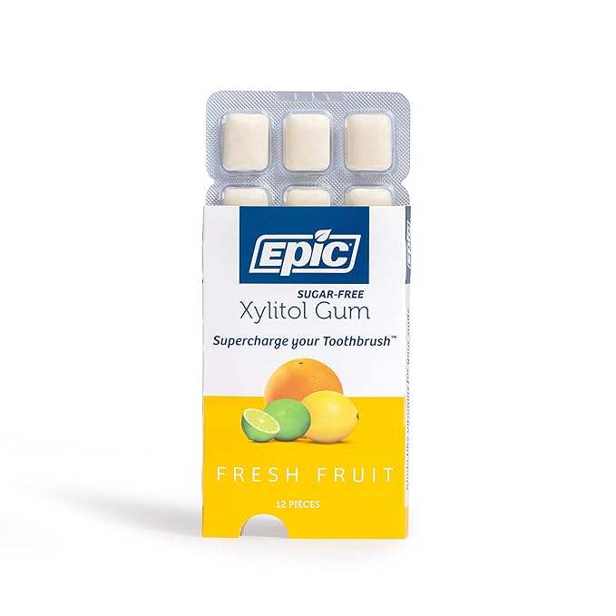 Epic 100% Xylitol Fresh Fruit Chewing Gum - Sugar Free, Aspartame Free Dental Gum - Supports Oral Health & Fresh Breath - 12 Pieces (Pack of 12)