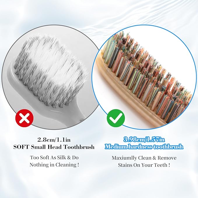 Big Head Medium Toothbrush Long Head Adult Toothbrush Cleaning Stains whitening Teeth Set of 4.