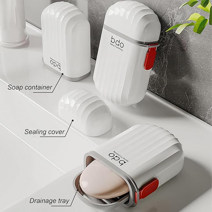 2Pcs Toothbrush Travel Case & Travel Soap Holder Dish Tray, Portable White Toothbrush Holders with Cover Leakproof Bar Soap Holder for Traveling School Camping Business Trip Bathroom