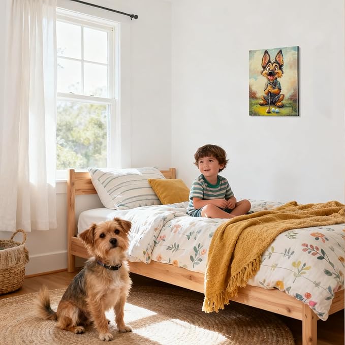 YOUHONG Animal Print Decor Animal Canvas Wall Art Dog Art with Inner Wooden Frame - Lightweight, Sports Wall Decor for Boys Room Living Room Decoration Ready to Hang (12x15.7 Inches)