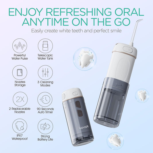 VOYOR-HEALTH Water Flosser Cordless for Teeth, Portable Mini Irrigador Dental, 3 Modes IPX7 Waterproof Rechargeable Electric Flosser, Home & Travel Power Dental Flossers for Braces WF510 (Gold)