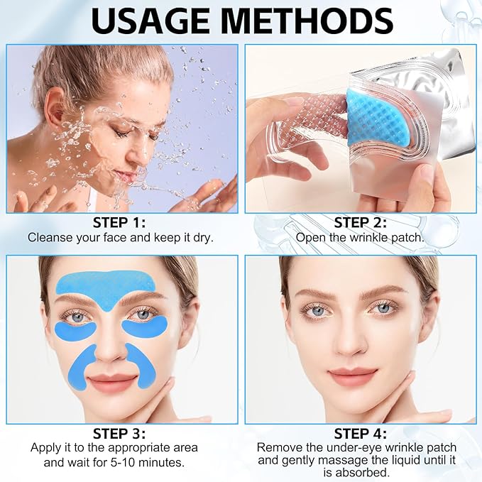 10 PCS Facial Wrinkle Patch, Forehead Moisturizing Patch for Smooth Smile Line, Frown Line & Crows Feet, Facial Pads for Under Eyes, Lips, Forehead