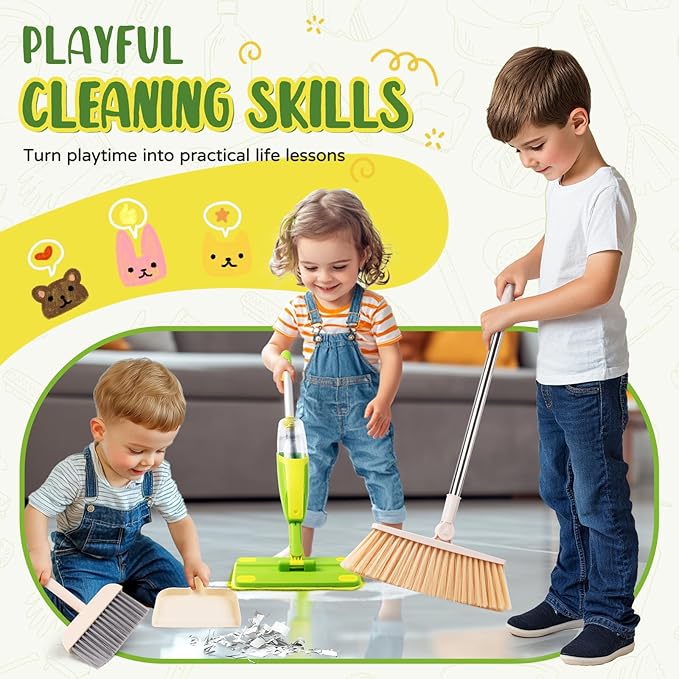 Kids Cleaning Toy Set,Mini Spray Mop Montessori Toys Pretend Play Cleaning Tool for Toddlers with Spray Mop & Kids Broom Dustpan Set Cleaning Toys Gift for Toddlers Girls Boys Age 3+
