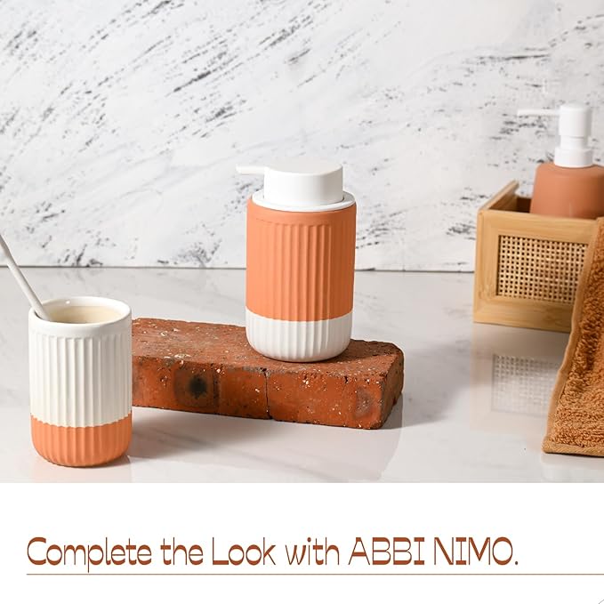 Hand Dipped Two-Tone Ceramic Toothbrush Holder, Terracotta and Cream Tumbler for Bathroom Countertop, Rippled Orange Makeup Brush Holder, Pen Organizer, Multipurpose Bathroom Accessory