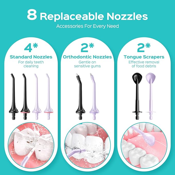 COSLUS 2-Pack Water Flosser for Teeth: Water Dental Pick Set with Refined Packaging for Couples Friends, 3 Modes & 8 DIY Levels for Sensitive Gums & Braces, Ideal for Family Sharing, Black & Purple