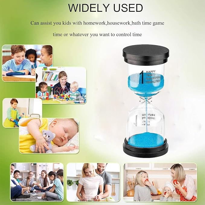 Sand Timer 1 Minute Hourglass Timer： Colorful Sand Watch 1 Minute, Small Blue Sand Clock one Minute, Plastic Hour Glass Sandglass Timer for Kids, Games, Classroom, Kitchen, Decoration