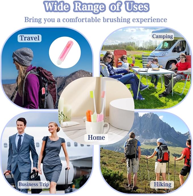 Travel Toothbrush, 3 PCS Mini Portable Toothbrush Set with Cover Small Folding Tooth Brush Individually Wrapped Home Travel Camping, Orange, Yellow, Pink