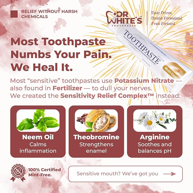 Dr. White’s Fluoride-Free nHA Toothpaste 2-Pack; Dentist-Formulated, Nano Hydroxyapatite + Xylitol, Sensitivity Relief Complex™, Mint-Free, Enamel Safe, Swallow-Safe (3.5 Oz, Cherry Bloom)