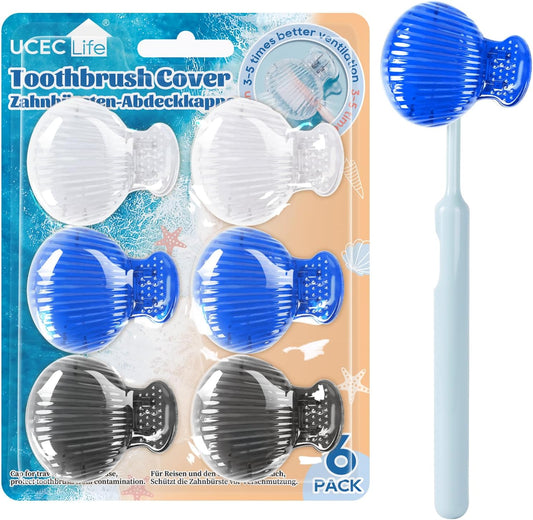 UCEC Toothbrush Caps, Protector Head Covers Case Plastic Clip for Travel, Camping, Bathroom, School, Business, 6 Pack
