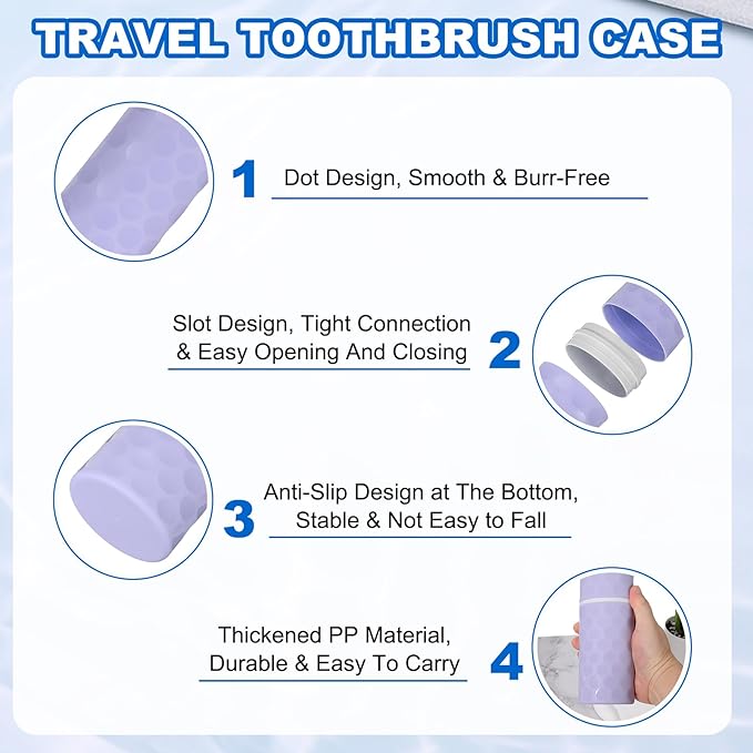 uxcell 2Pcs Travel Toothbrush Case, 8.1x2.8x2 Portable Travel Toothbrush Holder with Dot, Plastic Toothpaste Container for Bathroom, Gym, Business Trip, Camping, Purple