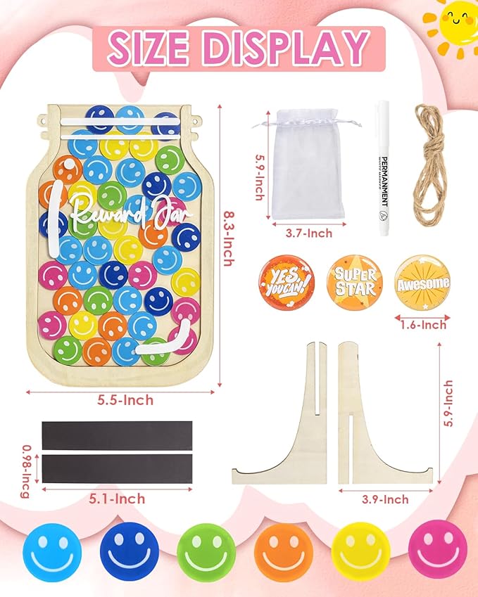 Magnetic Reward Jars for Kids, Personalized Reward Jars with Smile Tokens, Tool to Train Kids' Good Behavior & Responsibility, Ideal Classroom & Home Reward System