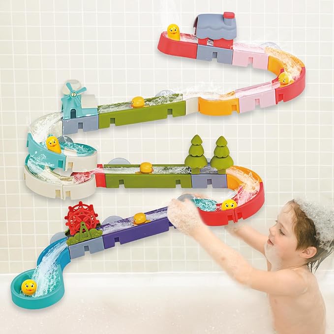 Duck Slide Bath Toys for Kids Ages 4-8, Wall Track Building Set for 5-7 Years Old, Fun DIY Kit Birthday Gift for Toddler Boys & Girls (52 PCS)