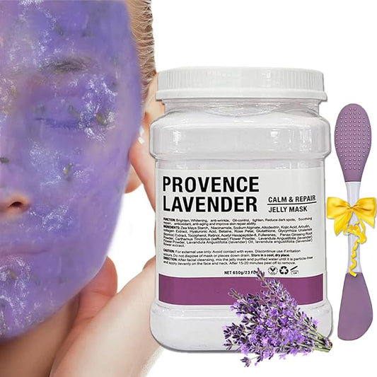 Jelly Mask Powder for Facials,Lavender Jelly Masks for Facials Professional,Jelly Face Mask,Hydrating, Brightening & Nourishing,DIY SPA Rubber Mask,with double-ended silicone brush,23 Fl Oz