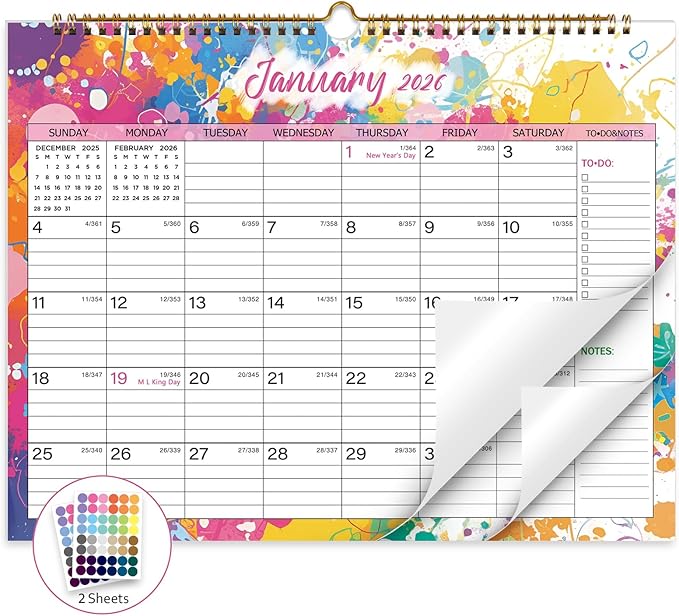 2026 Calendar 12 Month Wall Calendar 2026, Jan to Dec 2026 Calendar with Julian Dates, 14.8" X 11.5" (2026 Wall Calendar Colorful)