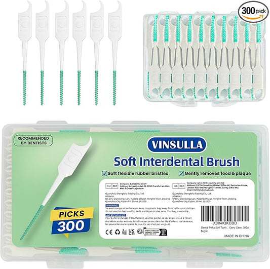 Dental Floss Picks for Teeth Cleaning, Easy to Use Disposable Interdental Brushes with Convenient Carry Case, (Green, 300 Count)