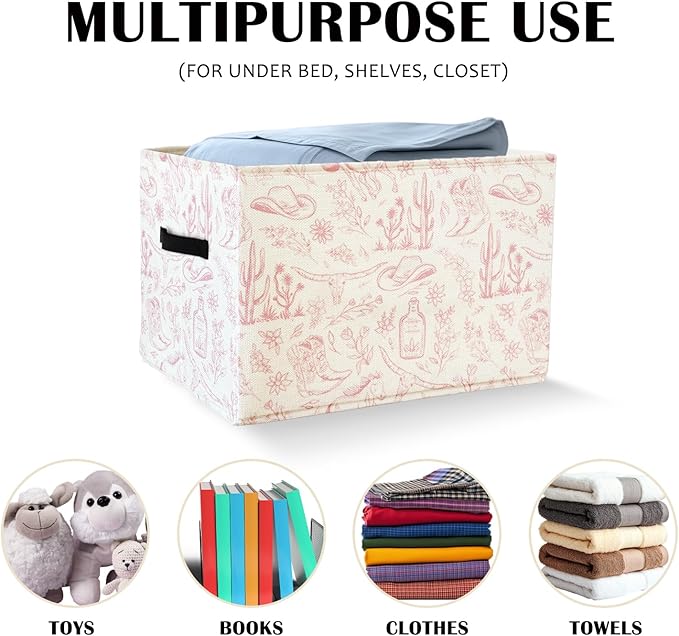 Western Cowgirls Storage Basket Organizer Bins With Handles,Western Nursery Organizing Decorative Storage Basket for Home,Collapsible Closet Shelf Cloth Organizer Basket for Bedroom Bathroom