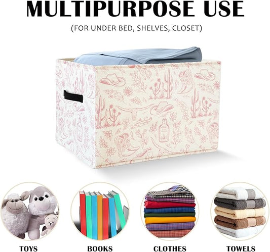 Western Cowgirls Storage Basket Organizer Bins With Handles,Western Nursery Organizing Decorative Storage Basket for Home,Collapsible Closet Shelf Cloth Organizer Basket for Bedroom Bathroom