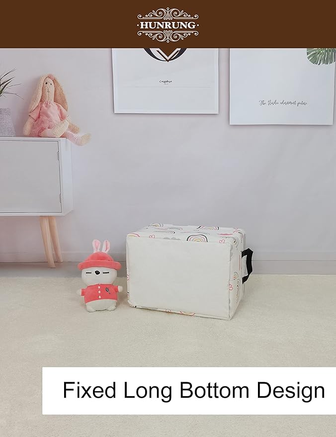 HUNRUNG Rectangle Storage Basket Cute Canvas Organizer Bin for Pet/Children Toys, Books, Clothes Perfect for Rooms/Playroom(Rec-Rainbow)