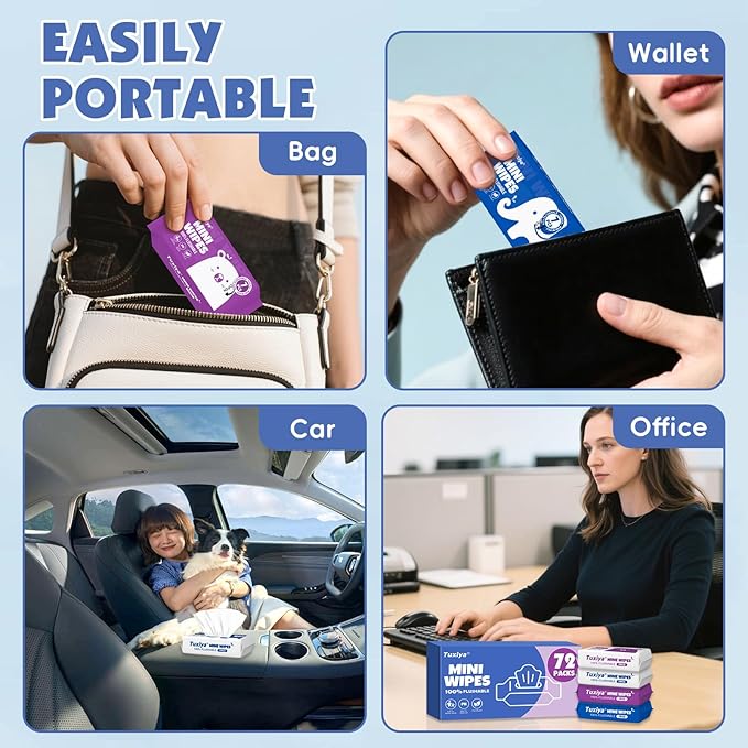 72 PackTravel Flushable Wipes with Aloe & Vitamin E,Impossibly Compact 7 Wipe Per Pack Mini Travel Adult Wet Wipe,Hypoallergenic & Fragrance-Free Skin-Friendly Flushable Wet Wipe (504 Total Wipes)