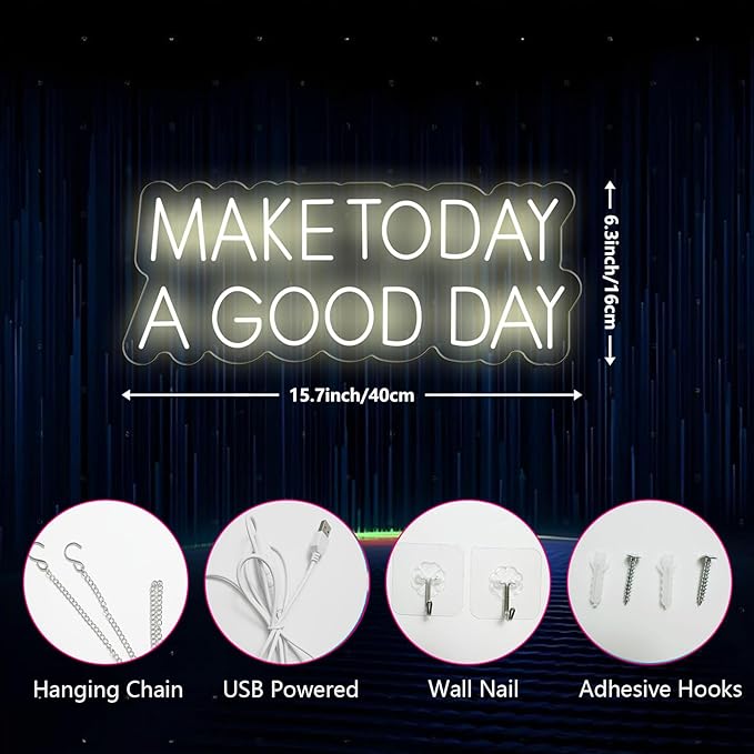Make Today A Good Day Neon Sign Positive Led Neon Light for Wall Decor Inspirational Light Sign Wall Art LED Neon Light Up Sign for Party Wedding Birthday School Gym