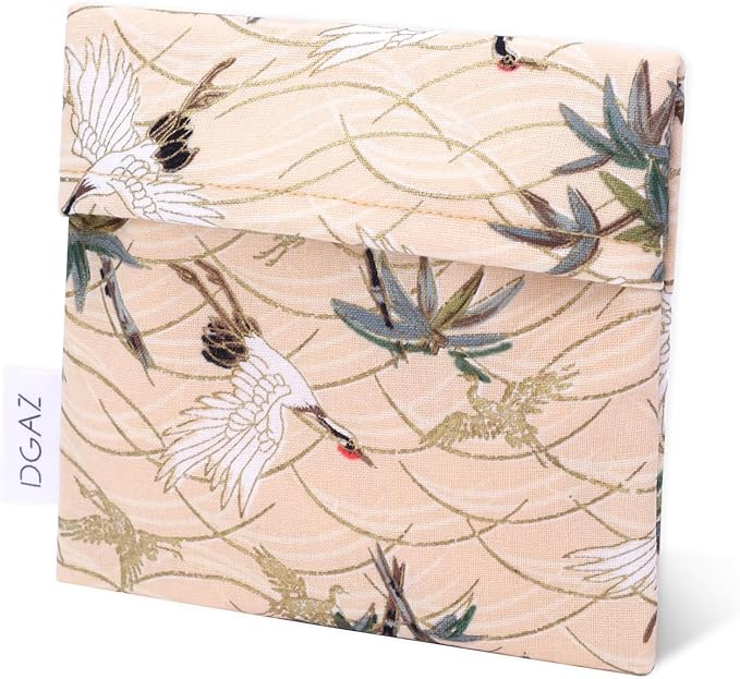 DGAZ Sanitary Napkin Storage Bag, Period Bag for Teen Aged Girls, Portable Period Bag for Panty Liners/Menstrual Cup/Small Tampons，Mini Makeup Bag for Purse(Fairy Crane)