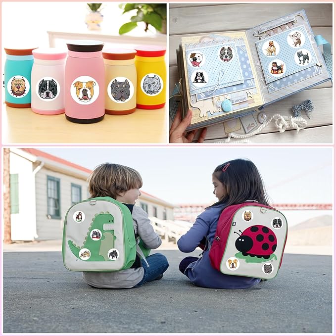 600 Pcs Bulldog Stickers Rolls for Kids-Round 1.5 Inch 16 Tyles Funny Dog Kindergarten Sticker Teacher Stickers for Kids Birthday Party School Reward Giveaways