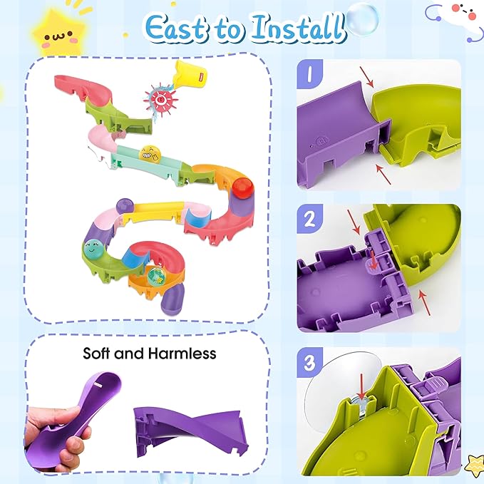 Toddler Bath Toys for Kids, DIY Bathtub Toys with Suction Cups, Fun Baby Shower Toys with Slide Track Birthday Gift for 2 3 4 5 6 Yeas Old Boys and Girls Bath Time