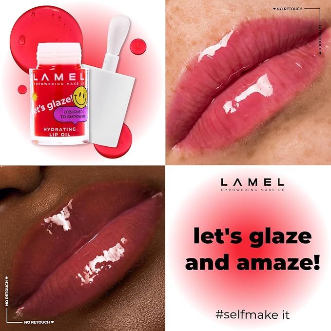 Lamel Hydrating Lip Oil LET`S GLAZE - Lip Gloss Flavoring Oil - Fat Oil Lip Gloss - Lip Oil Treatment - №403 Sweet Cherry