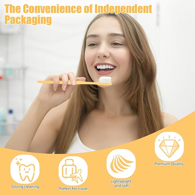 NICEMOVIC 150 Pack Disposable Toothbrushes Bulk with Toothpaste and Comb Travel Size Toothpaste Set Homeless Care Package Supplies for Bulk Individually Wrapped Disposable Travel Hotel Charity, Yellow