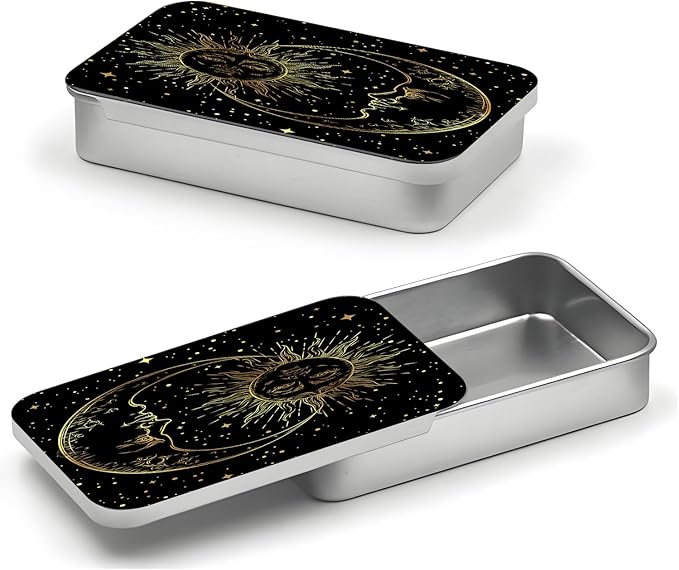 Portable Dental Floss Case, Refillable Cute Travel Floss Dispenser for Men & Women, Pocket Travel Floss Picks Case for Purse, Backpack, Bag Tarot Moon and Sun