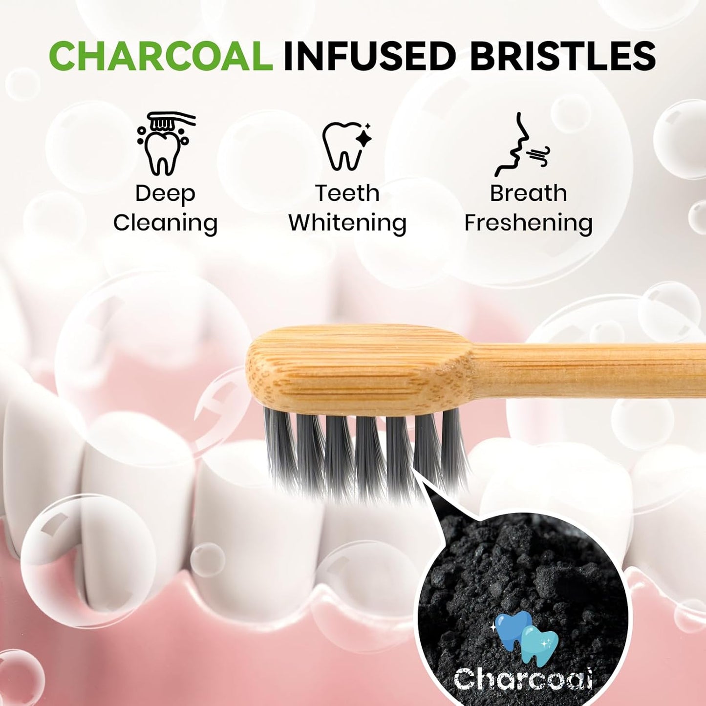 Bamboo Toothbrush Heads Compatible with Philips One by Sonicare, Soft Charcoal Infused Bristles, Whitening & Deep Cleaning