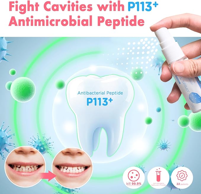 Mouth Spray for Kids Toddler Toothpaste Helper Fluoride Free Baby Toothpaste Cavity Protection Oral Care with Natural P113+ Antibacterial Peptide for Newborns to Age 6 (Original&Strawberry)