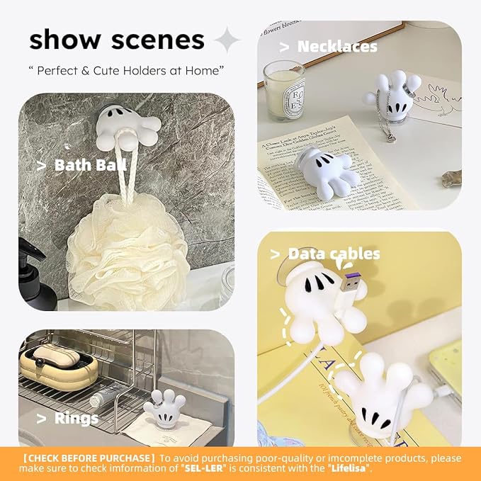 Cute Hanging Toothbrush Holder, Funny Hand Wall Hanging Utility Suction Hooks with StickyPads, Multi-Function Bathroom Decor, Shower Holder (2)