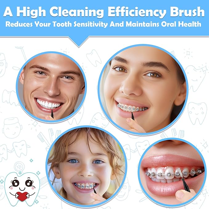 120Pcs Interdental Brushes, 360° Bendable Soft Bristles Braces Flossers Dental Brushes Between Teeth Gum Interdental Brushes for Gum Braces Oral Teeth Cleaning Tool （Black）