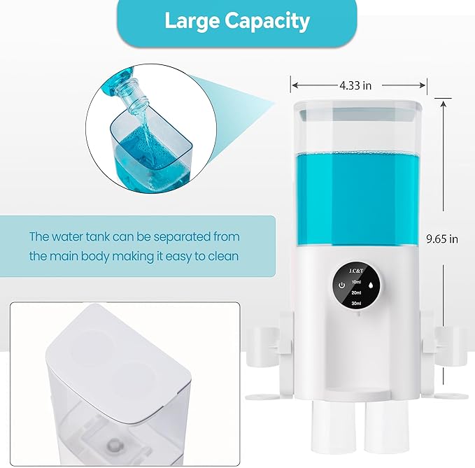 J.C&T Automatic Mouthwash Dispenser, 21.98 Fl Oz (650ML) Touchless Electric Wall-Mounted & Countertop, Rechargeable Mouth Wash Dispensers for Bathroom with Magnetic Cups for Kids & Adults, White