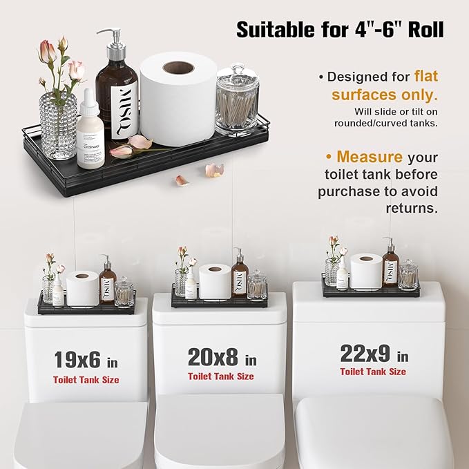 Oak Bathroom Toilet Tank Tray, 13" Wood Back of Toilet Paper Storage Tank Topper Basket, Vanity Tray for Perfume Makeup Candle Toiletry Organizer for Kitchen Coffee Table Walnut Tray Decor