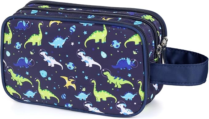 Dinosaur Kids Toiletry Bag for Boys, Travel Toiletry Bag for Little Young Boys Waterproof Hanging Wash Bag Toddler Traveling Toiletries, Navy